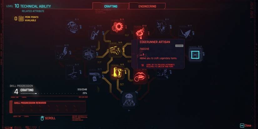 Cyberpunk 2077 Edgerunner Artisan Skill In The Crafting Tree