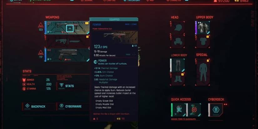 Cyberpunk 2077 Fenrir In Equipment Menu