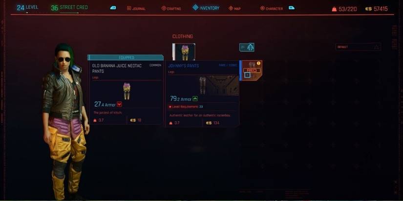Cyberpunk 2077 Johnny's Pants In Equipment Menu