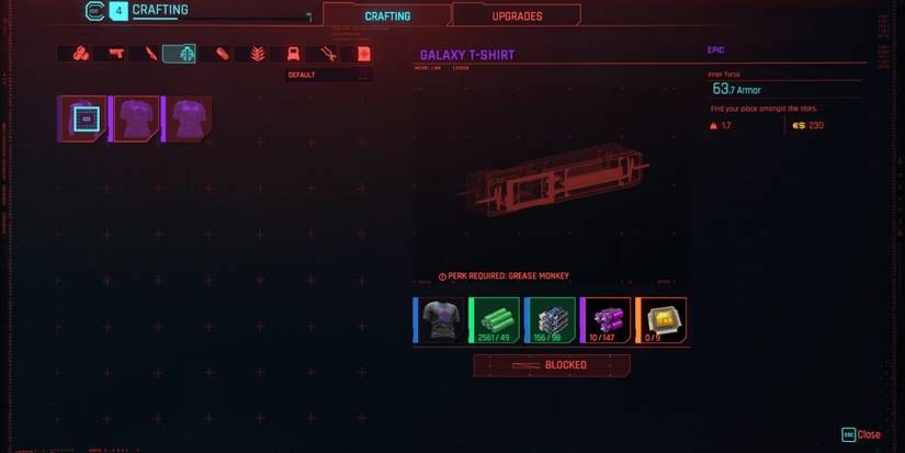 Cyberpunk 2077 Making Galaxy T Shirt In Crafting Menu