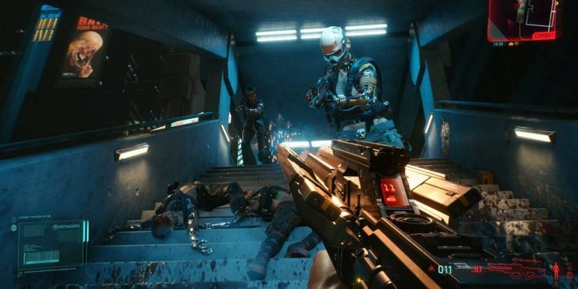 Cyberpunk 2077 Widow Maker Fighting Up The Stairs