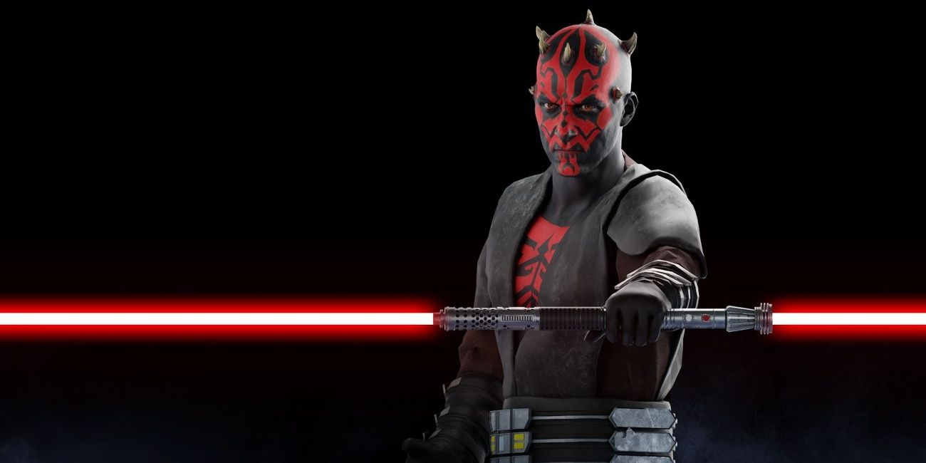 Darth Maul ignites his double-bladed saber in Star Wars Battlefront II