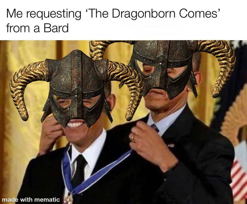 Obama Awarding Obama A Medal Meme Dragonborn Tavern Song Meme