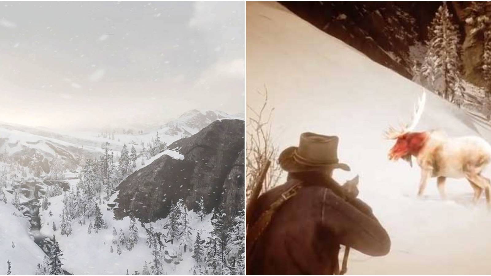 A view of Ambarino and Arthur shooting at a moose