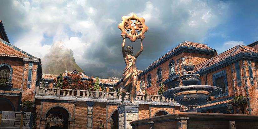 Gears of War Logo Statue in COG city