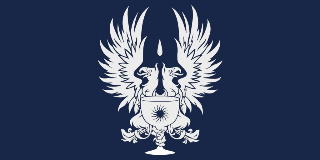 Grey Warden Coat of Arms Blue Field Two White Griffins and White Chalice