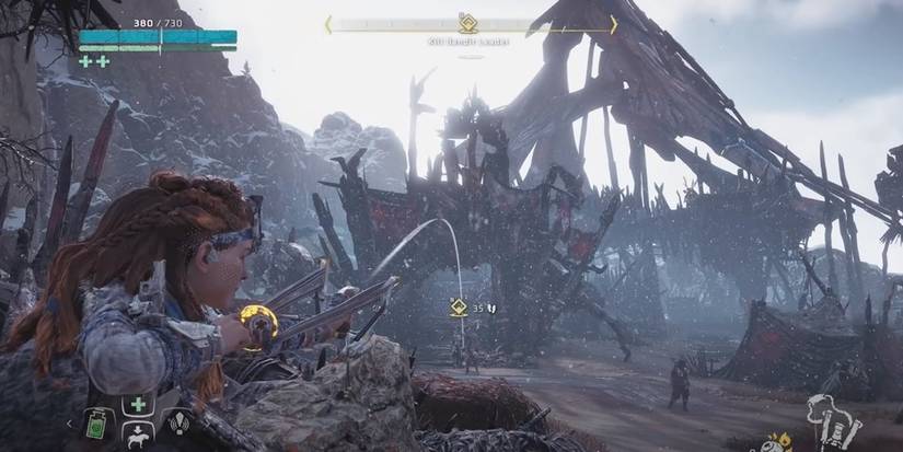 Taking aim at a Bandit Slugger in Horizon Zero Dawn