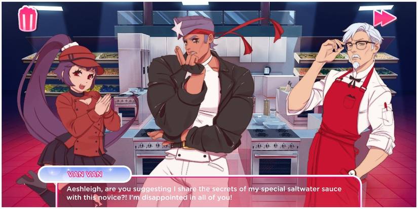 Aeshleigh, Van Van and the Colonel in a kitchen