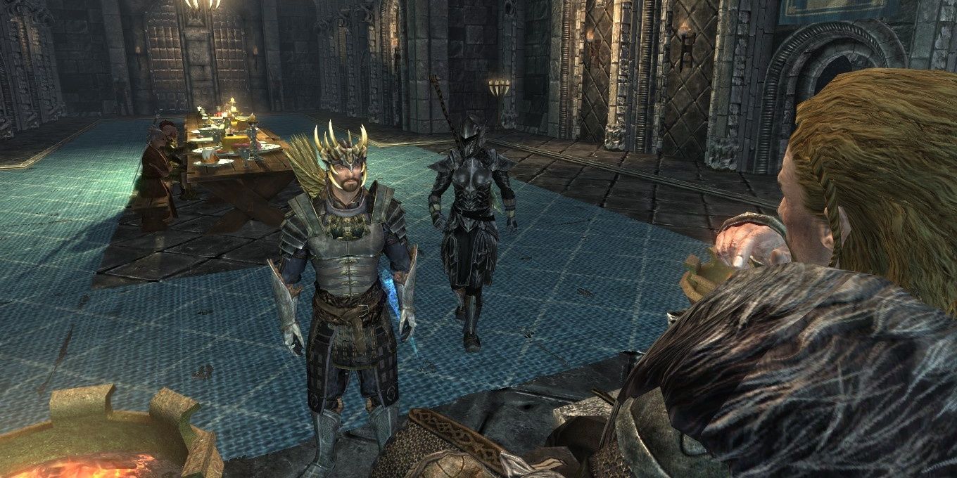 Player Wearing Jagged Crown In Front Of Ulfric Stormcloak