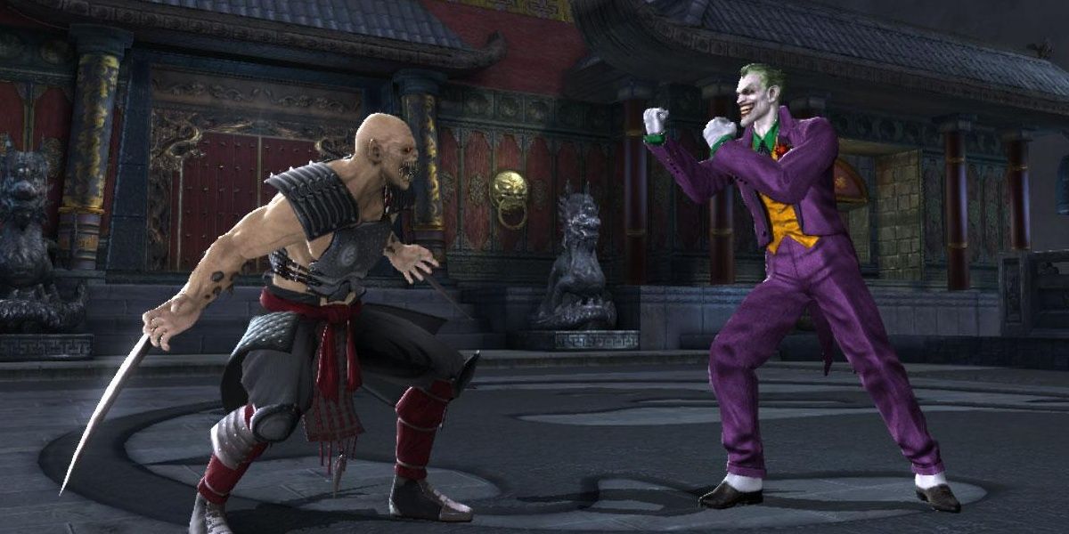 Joker fights Baraka in Mortal Kombat vs. DC Universe