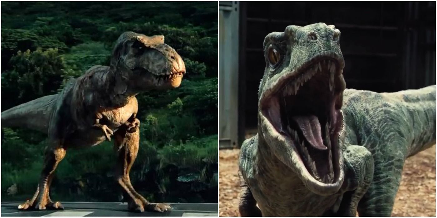 Screenshots of Velociraptor and T-Rex from Jurassic Park/World