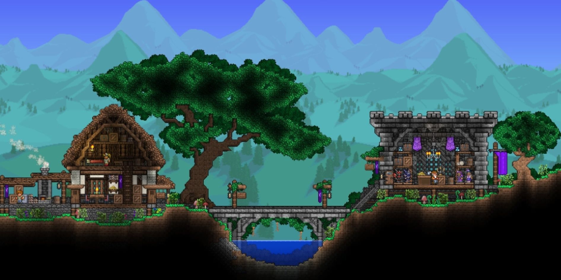castle and house in terraria