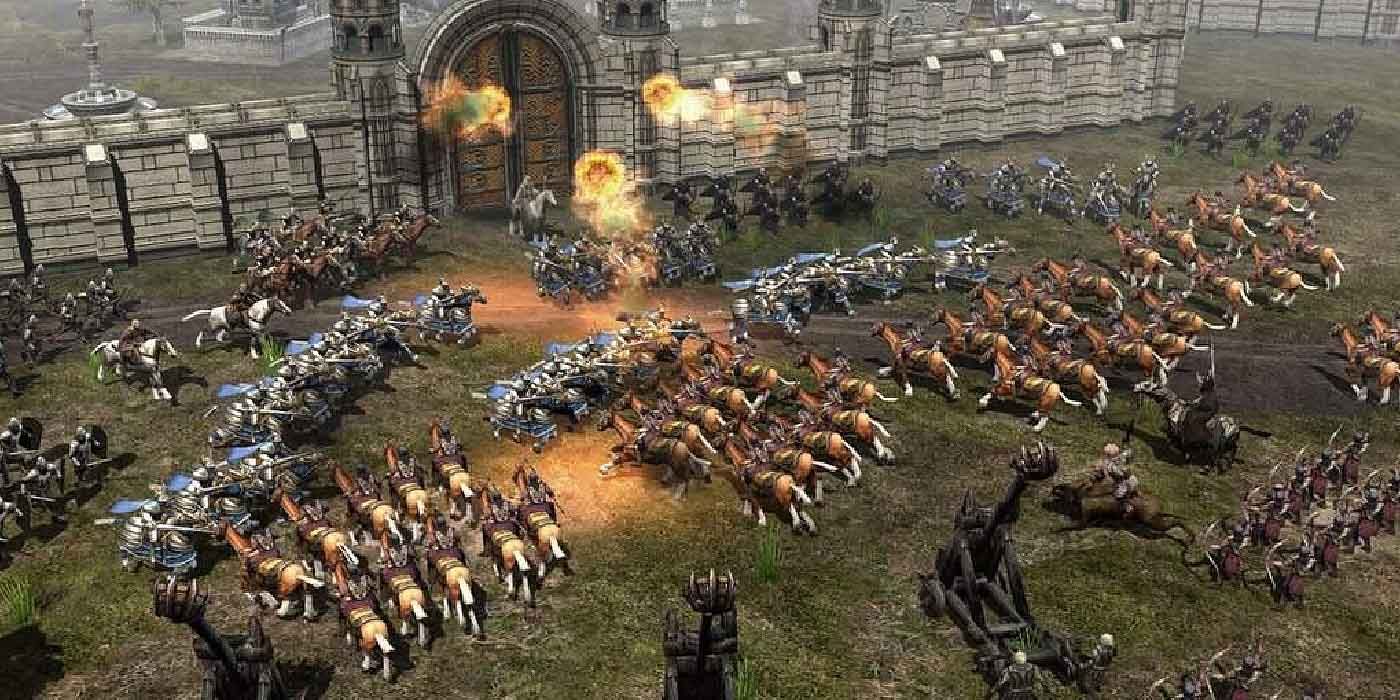 Clash of armies in The Lord of the Rings: Battle for Middle-Earth 2.