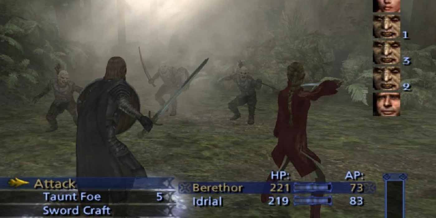 Turn-based battle in Lord of the Rings: The Third Age for the Xbox.