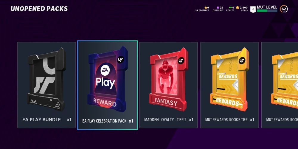Madden NFL 21 Looking At Unopened Packs In Madden Ultimate Team