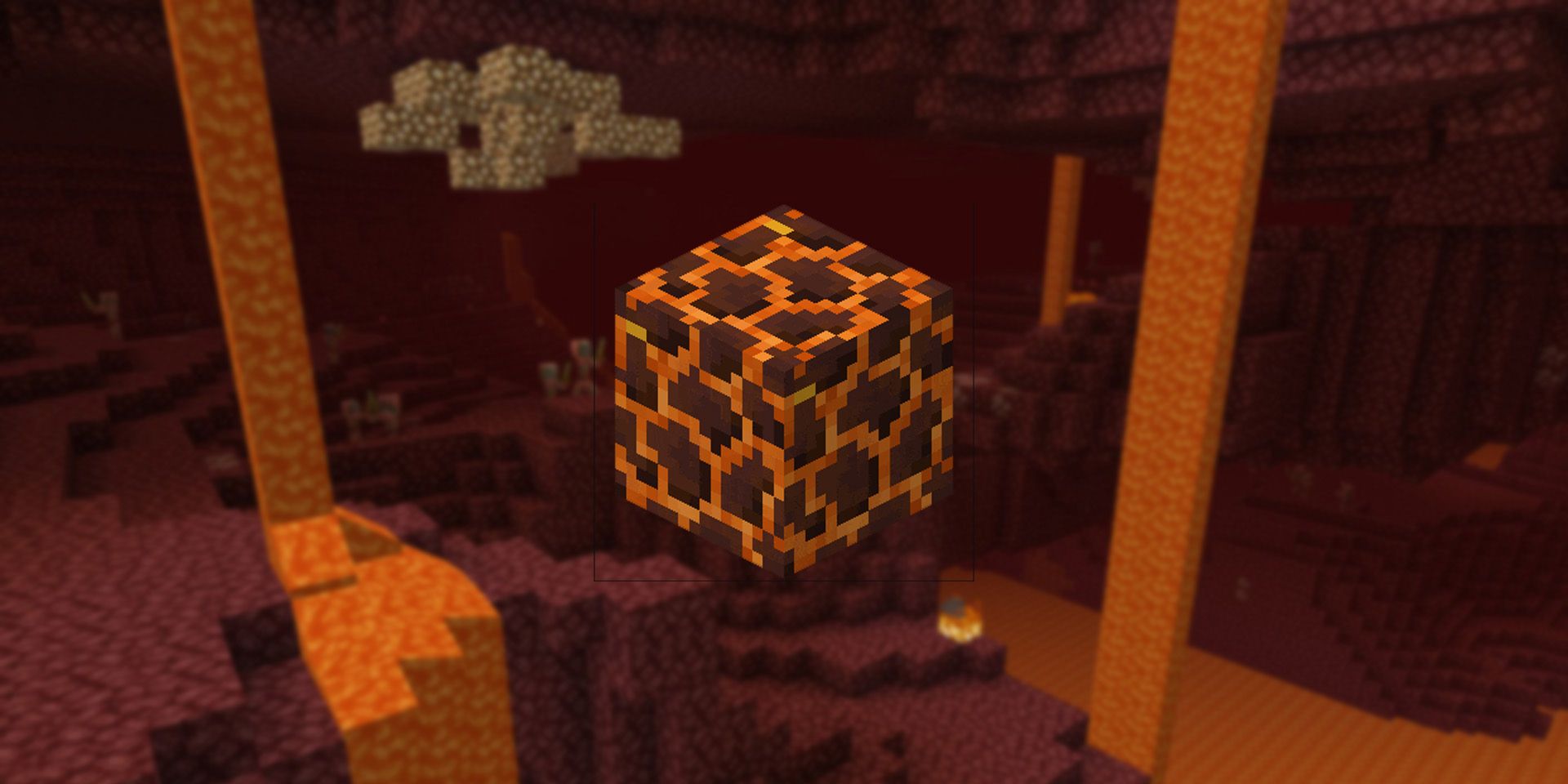 Magma Blocks and lava falls in the Nether cavern in Minecraft