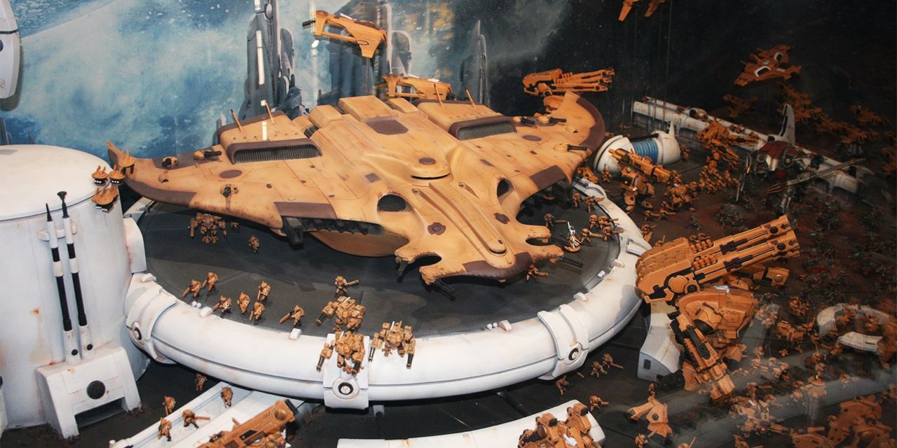 Manta Model on Display at Warhammer World surrounded by army