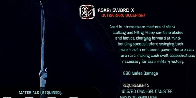 Mass Effect Andromeda Asari Sword In Game Description