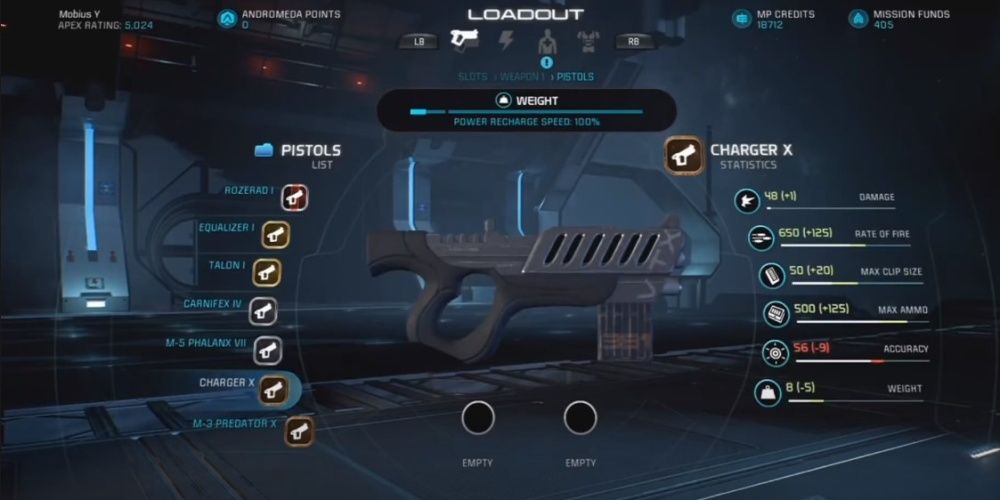 Mass Effect Andromeda Charger Pistol In Game Menu
