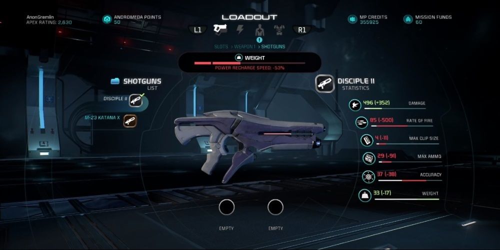 Mass Effect Andromeda Disciple Shotgun In Game Menu