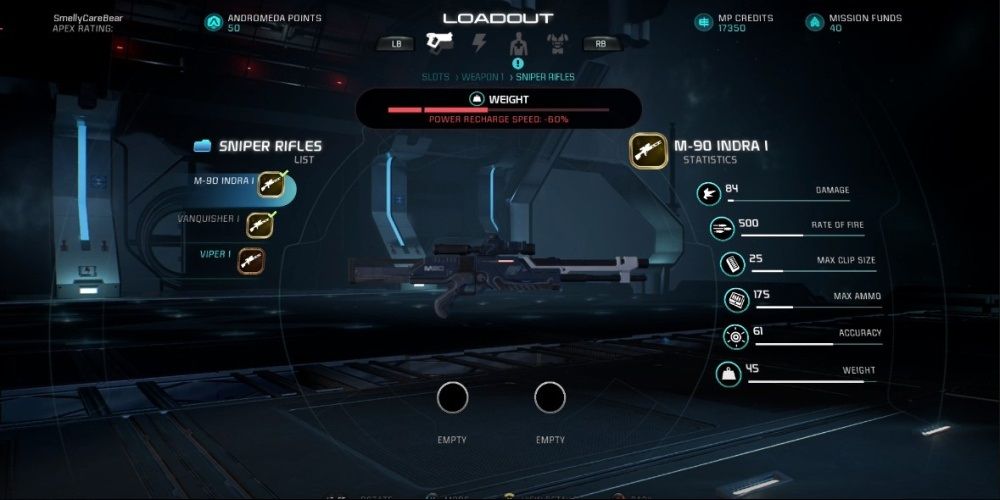 Mass Effect Andromeda Indra Sniper Rifle In Game Menu