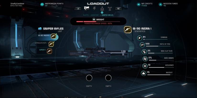 Mass Effect Andromeda Indra Sniper Rifle In Game Menu