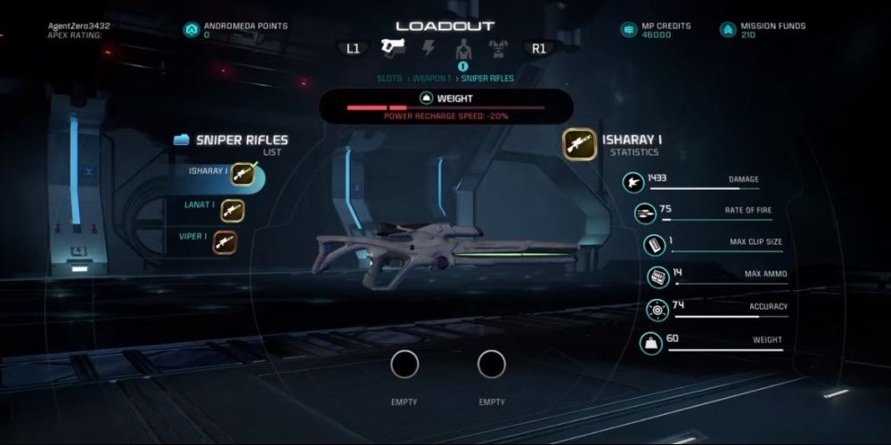 Mass Effect Andromeda Isharay Sniper Rifle In Game Menu