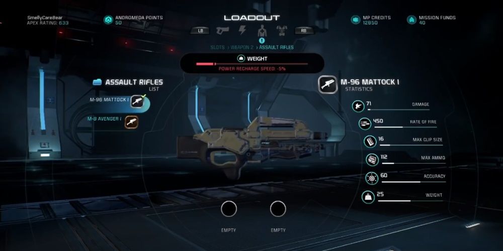 Mass Effect Andromeda M 96 Mattock Assault Rifle In Game Menu