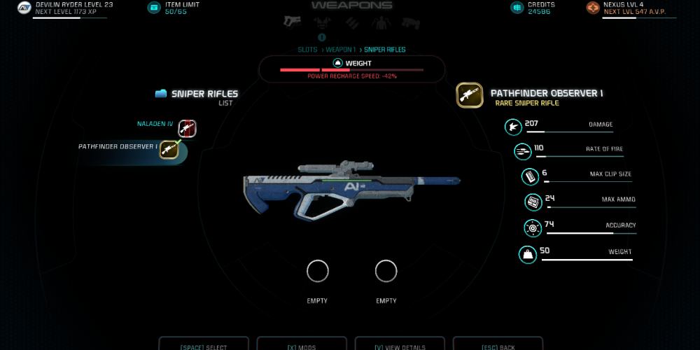 Mass Effect Andromeda Pathfinder Observer Rifle In Game Menu