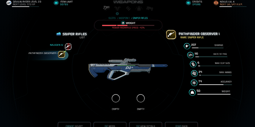 Mass Effect Andromeda Pathfinder Observer Rifle In Game Menu