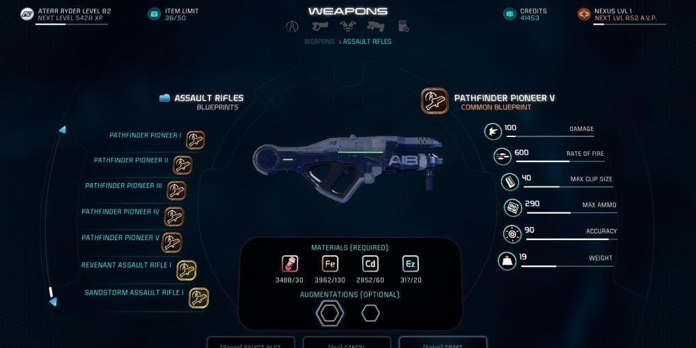 Mass Effect Andromeda Pathfinder Pioneer Assault Rifle In Game Menu