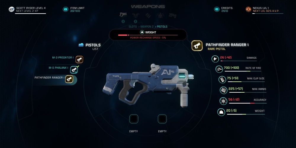 Mass Effect Andromeda Pathfinder Ranger Pistol In Game Menu