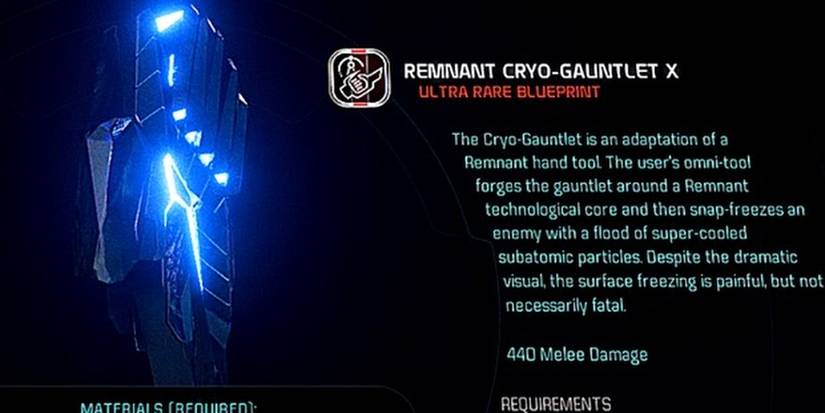 Mass Effect Andromeda Remnant Cryo Gauntlet Description In Game