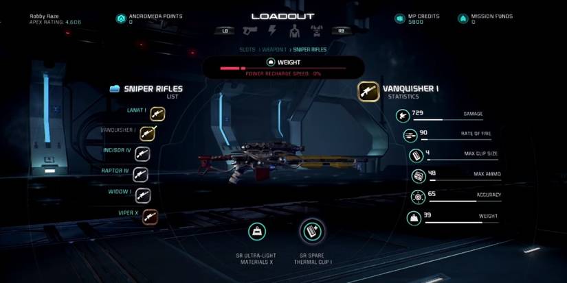 Mass Effect Andromeda Vanquisher Sniper Rifle In Game Menu