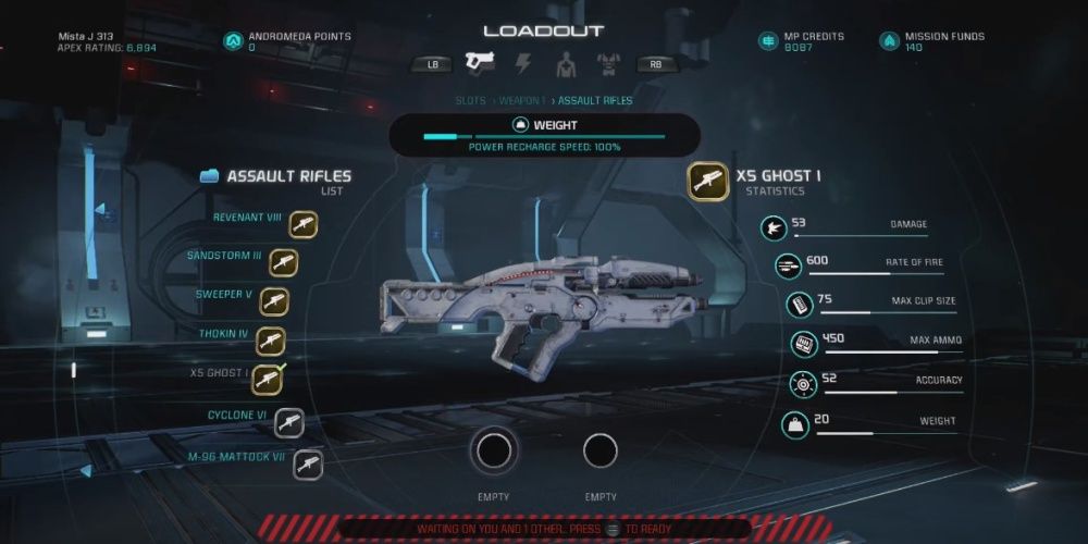 Mass Effect Andromeda X5 Ghost Assault Rifle In Game Menu