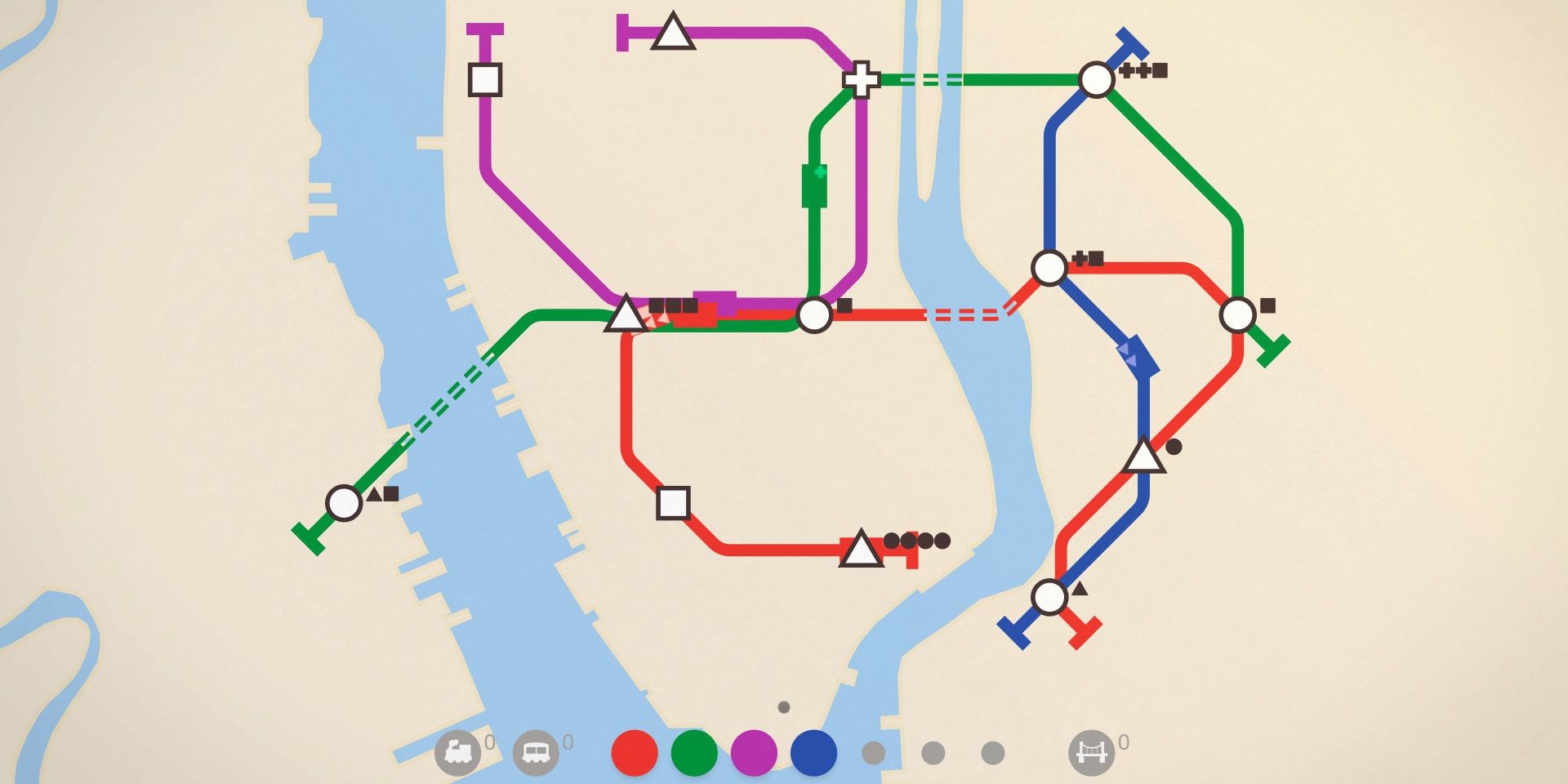 A basic transit map in Mini Metro