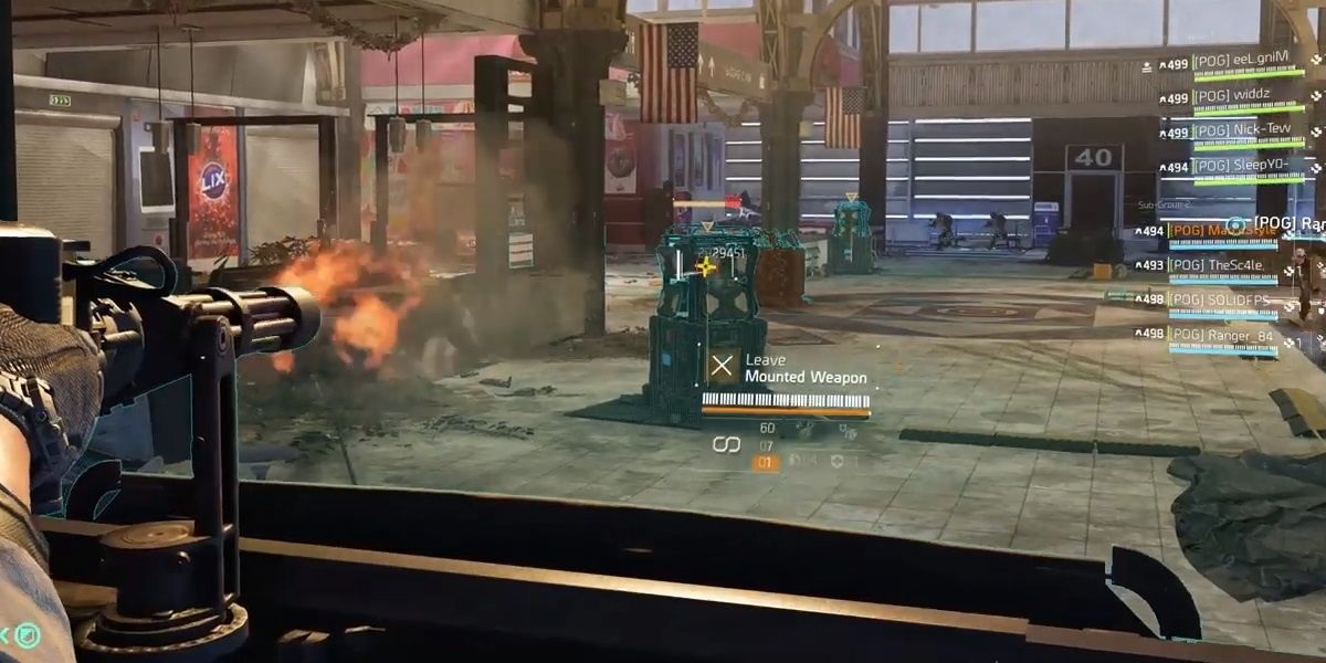 A player wields a minigun turret in The Division 2