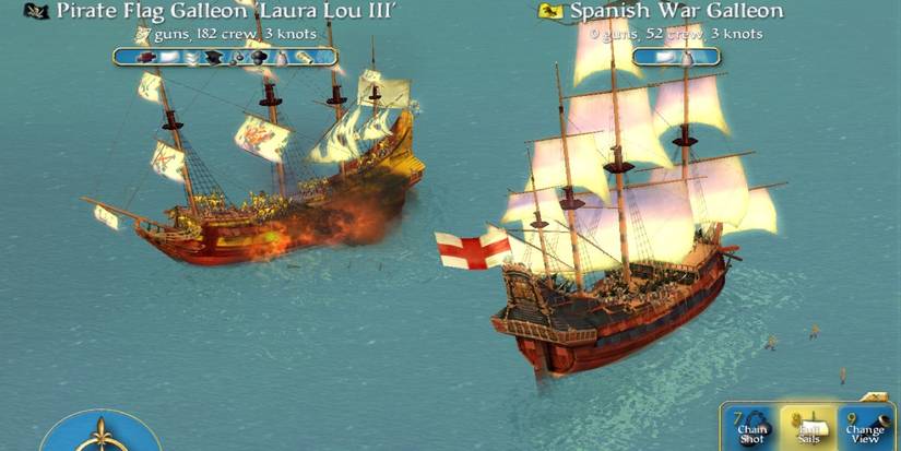 A naval battle unfolds in Sid Meier's Pirates!