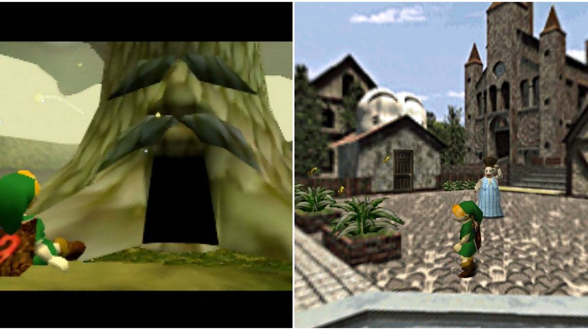 (Left) Link talking to the great deku tree (Right) Link in Castle Town