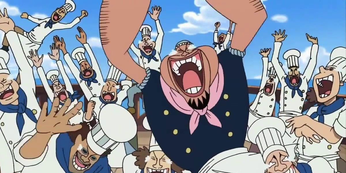 Patty laughs with other cooks in One Piece