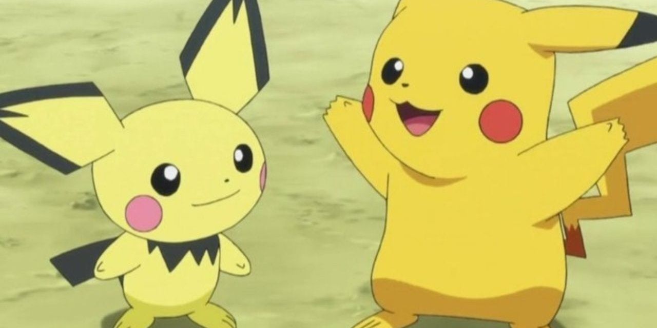 pichu standing next to pikachu