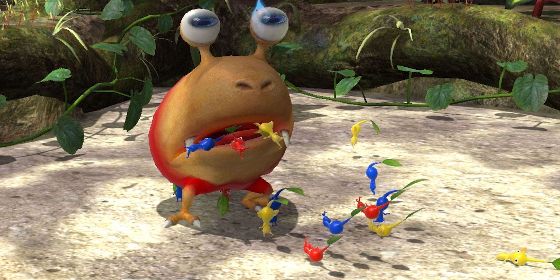 Bulborb and Pikmin in Pikmin 3 Deluxe 