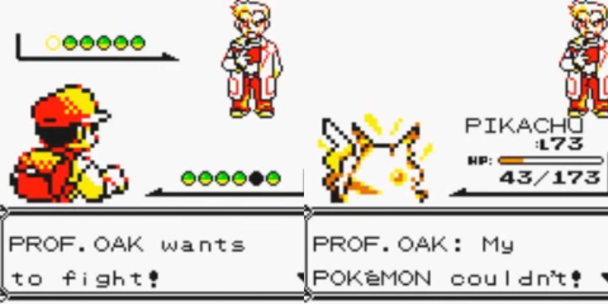 Screenshots of glitched Prof. Oak battle Pokemon
