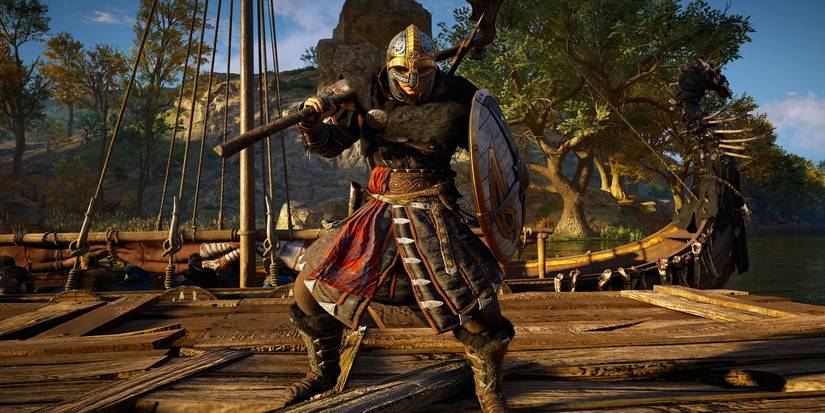 Raven Clan Armor from AC Valhalla on boat