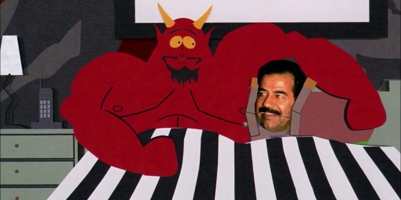 Saddam Hussein et Satan de South Park écrits sur des personnages retraités tués
