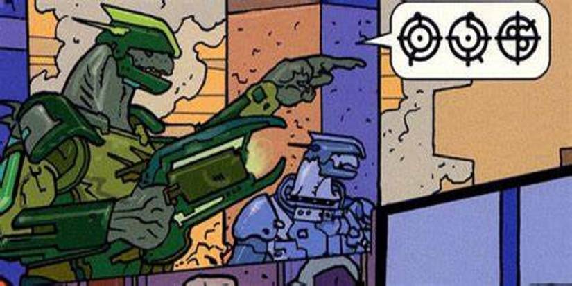 Halo Sangheili Language Carving Elite Giving Orders and Pointing for Minor