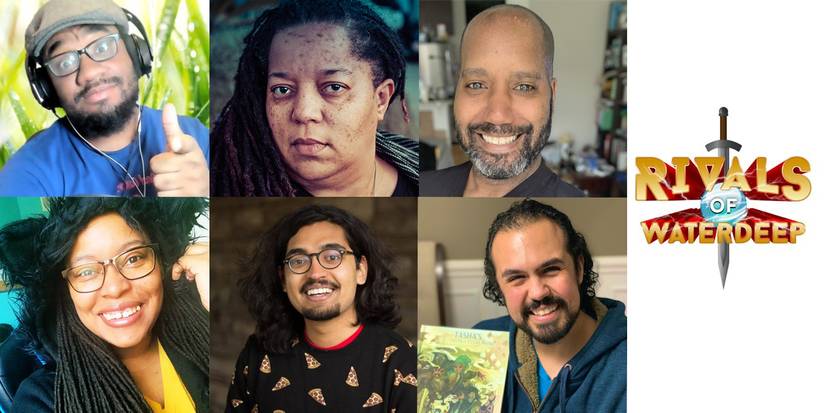 Rivals of Waterdeep cast Shareef Jackson, Tanya DePass, Brian Gray, Latia Jacquise, Masood Haque, and Eugenio Vargas