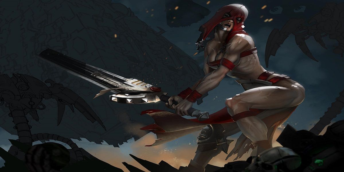 Sister Repentia Warhammer 40k Wielding Eviscerator Barely Clothed