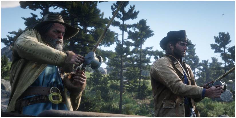 Hamish Sinclair fishing with Arthur Morgan