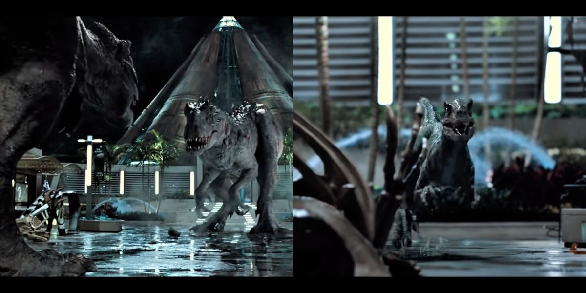 Screenshots of T-Rex and Blue vs Indominus Rex Jurassic World